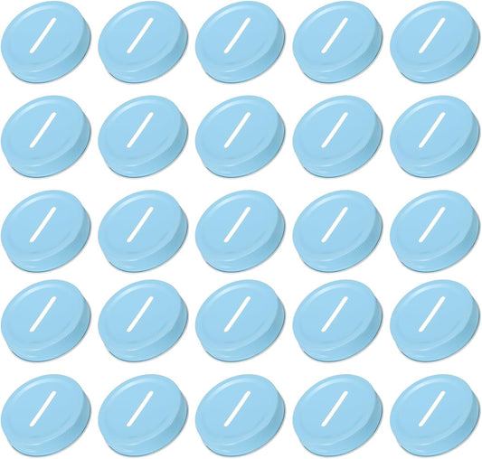 25 Pcs Metal Coin Slot Lid 70mm Tinplate Regular Mouth Canning Bank Caps - Blue for Money Saving Cards, Inserts for Mason, Canning Jars