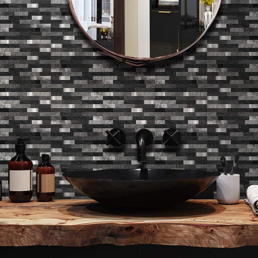 25-Piece Alwayspon Self-Adhesive Tile Transfer Decal Set - Peel & Stick Backsplash Stickers for Kitchen and Bathroom Decor - Waterproof Black Brick Metal Marble Design - 4x4 Inch