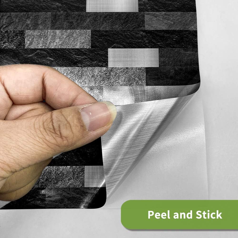 25-Piece Alwayspon Self-Adhesive Tile Transfer Decal Set - Peel & Stick Backsplash Stickers for Kitchen and Bathroom Decor - Waterproof Black Brick Metal Marble Design - 4x4 Inch