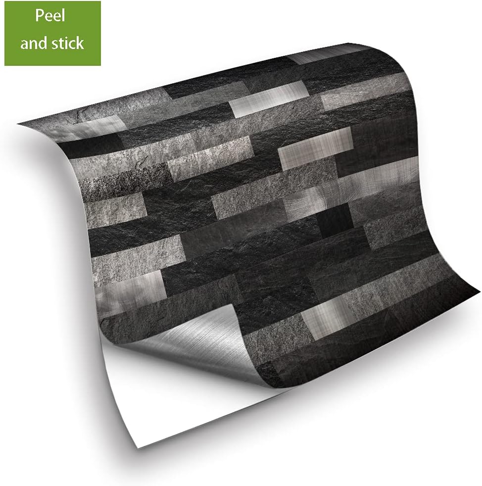 25-Piece Alwayspon Self-Adhesive Tile Transfer Decal Set - Peel & Stick Backsplash Stickers for Kitchen and Bathroom Decor - Waterproof Black Brick Metal Marble Design - 4x4 Inch