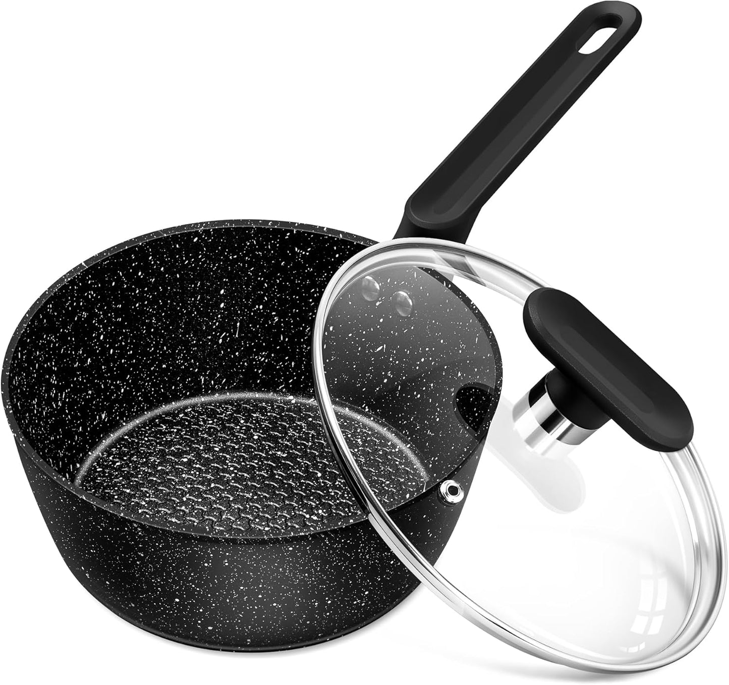 2.5 Quart MICHELANGELO Nonstick Granite Saucepan with Lid - Small Stone Pot