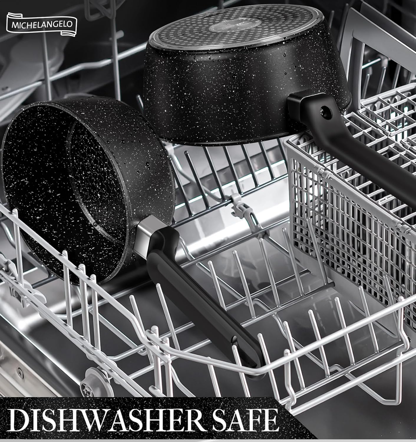 2.5 Quart MICHELANGELO Nonstick Granite Saucepan with Lid - Small Stone Pot