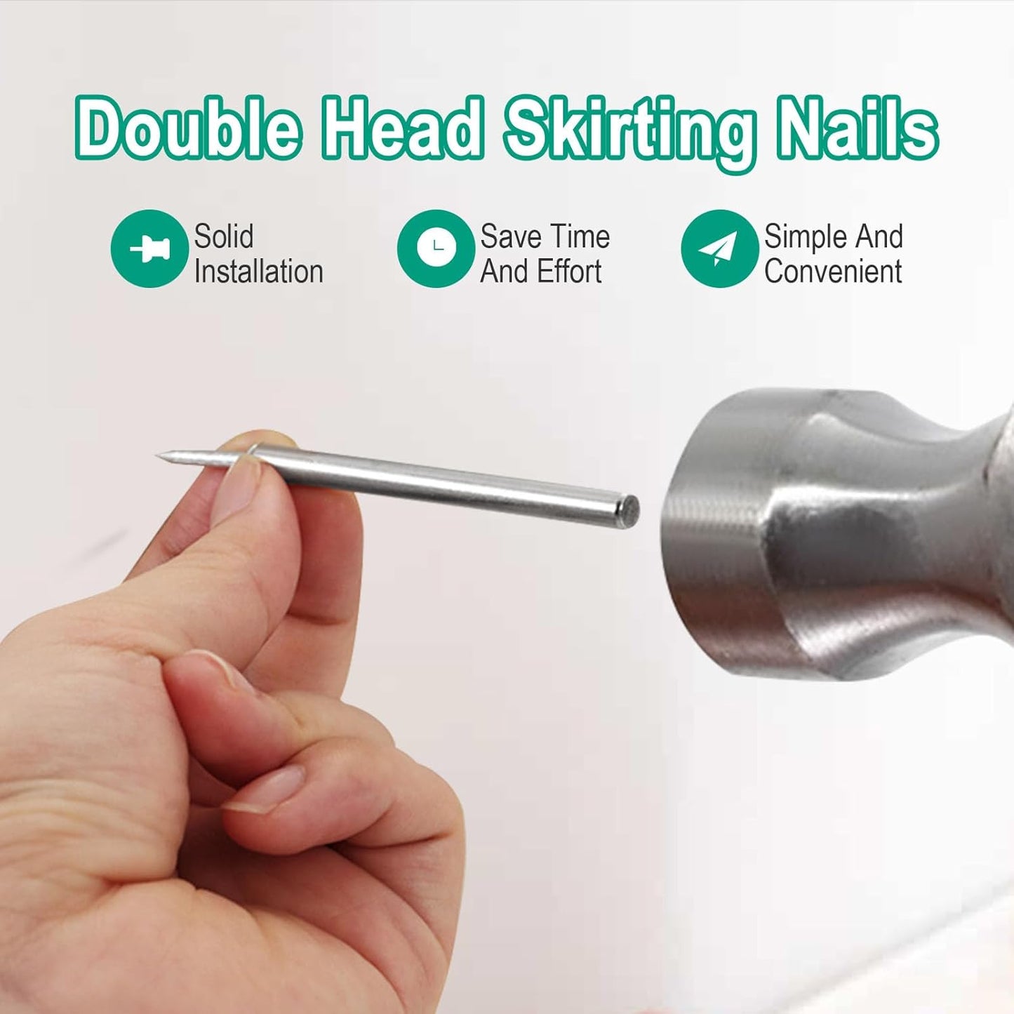 250 Pcs Double-Headed Skirting Thread Nails with Sleeve Tool for Solid Wood Baseboard Installation