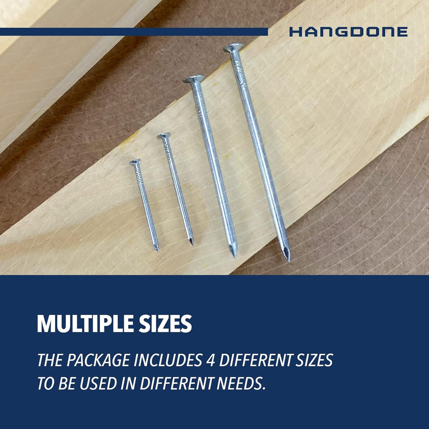 250-Piece HangDone Nail Assortment Kit with 4 Sizes - Zinc Plated Finish for Wood/Drywall