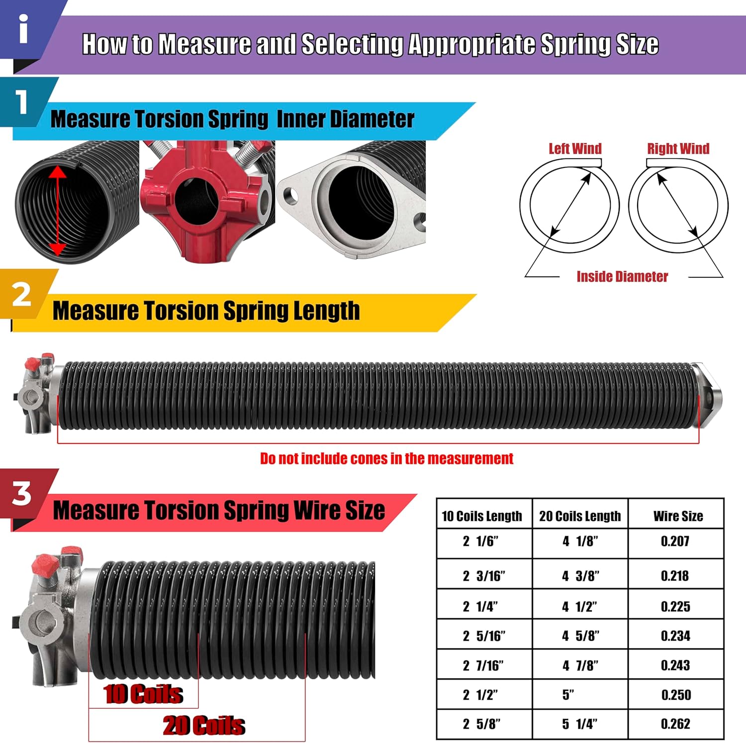 250 x 30 Right Hand Wound Garage Door Torsion Spring with Non-Slip Bars - 0.250 x 2'' X 30'' - Red Cone - Single Pack