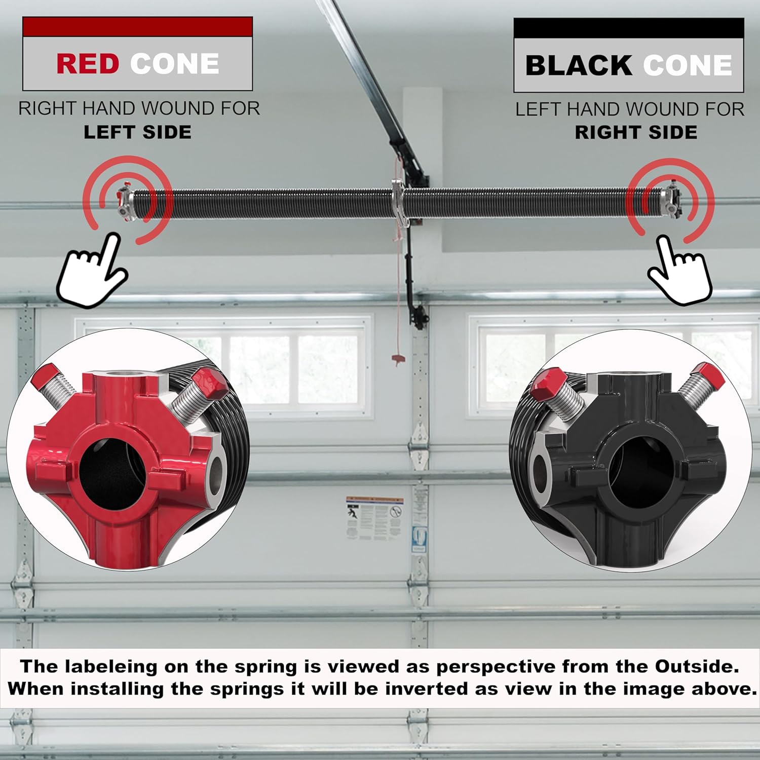 250 x 30 Right Hand Wound Garage Door Torsion Spring with Non-Slip Bars - 0.250 x 2'' X 30'' - Red Cone - Single Pack