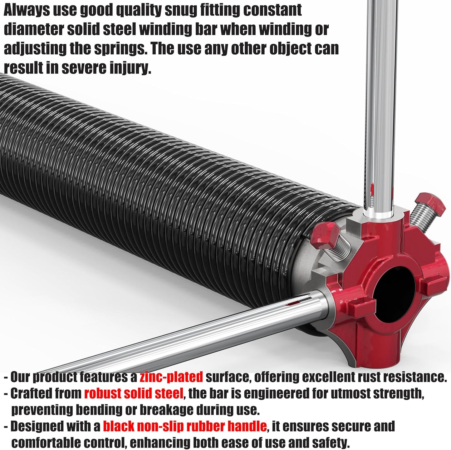 250 x 30 Right Hand Wound Garage Door Torsion Spring with Non-Slip Bars - 0.250 x 2'' X 30'' - Red Cone - Single Pack