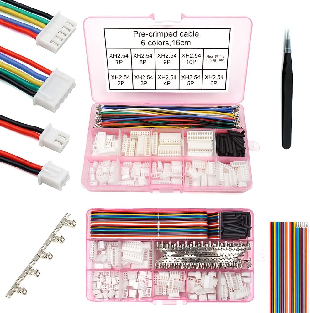 2.54mm XH Male Connector Pin Kit with Pre-Crimped Ribbon Cables - JST-XH Compatible