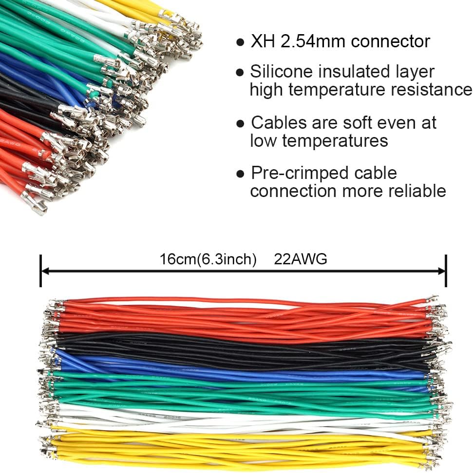 2.54mm XH Male Connector Pin Kit with Pre-Crimped Ribbon Cables - JST-XH Compatible