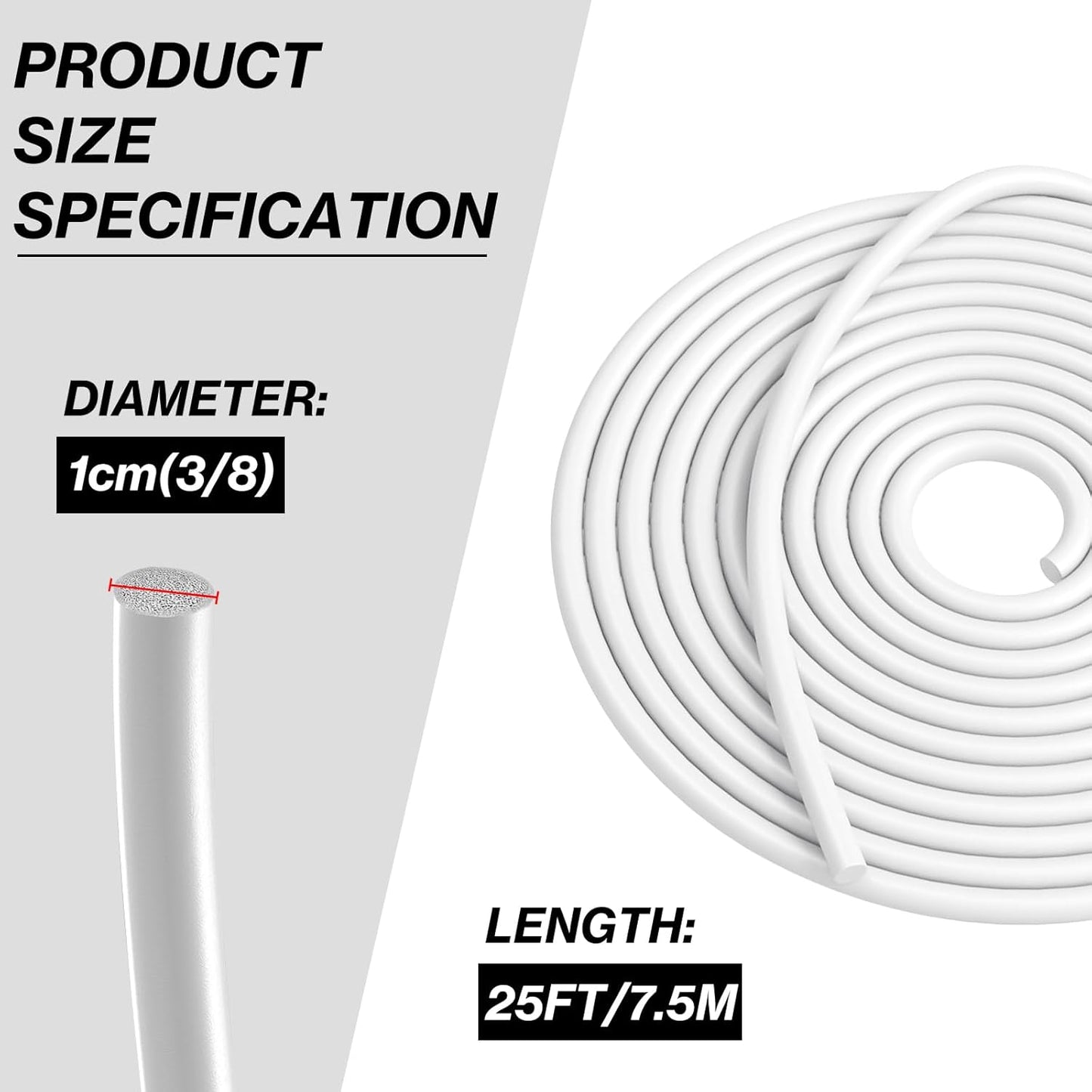 25FT Backer Rod - 3/8 Inch Diameter Rubber Caulk Concrete Expansion Joint Filler - White Weather Strip Seal for Gaps and Joints - Concrete Filling - 3/8 Inch x 25FT