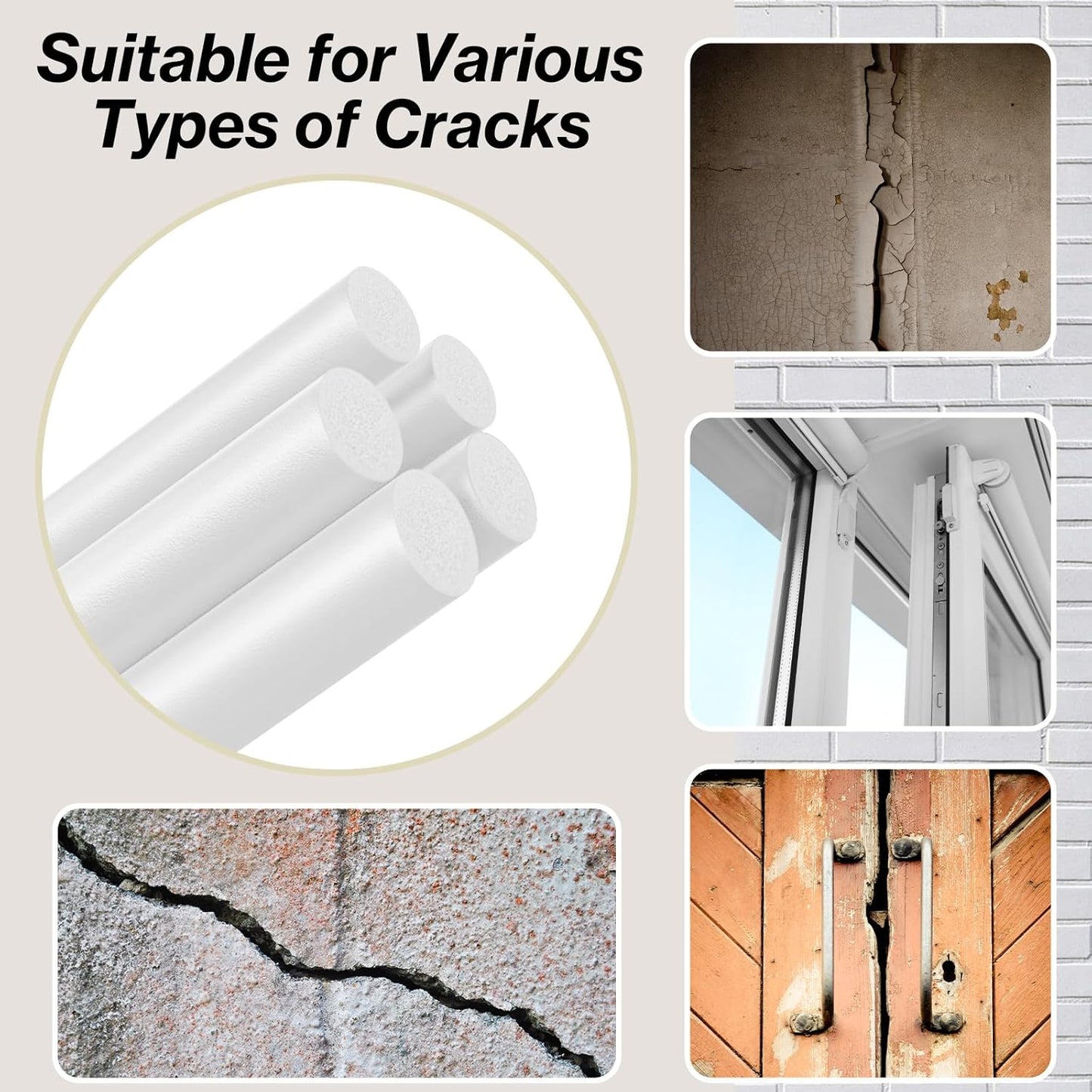 25FT Backer Rod - 3/8 Inch Diameter Rubber Caulk Concrete Expansion Joint Filler - White Weather Strip Seal for Gaps and Joints - Concrete Filling - 3/8 Inch x 25FT