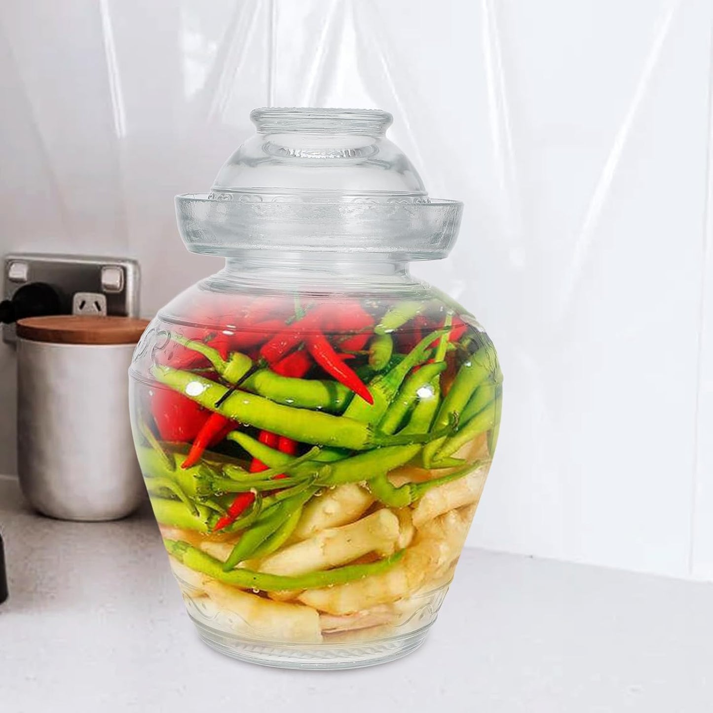 2.5L Glass Fermentation Jar with Water Seal Lid for Pickles, Kimchi, Sauerkraut, Kombucha, Canning, and Wine Brewing