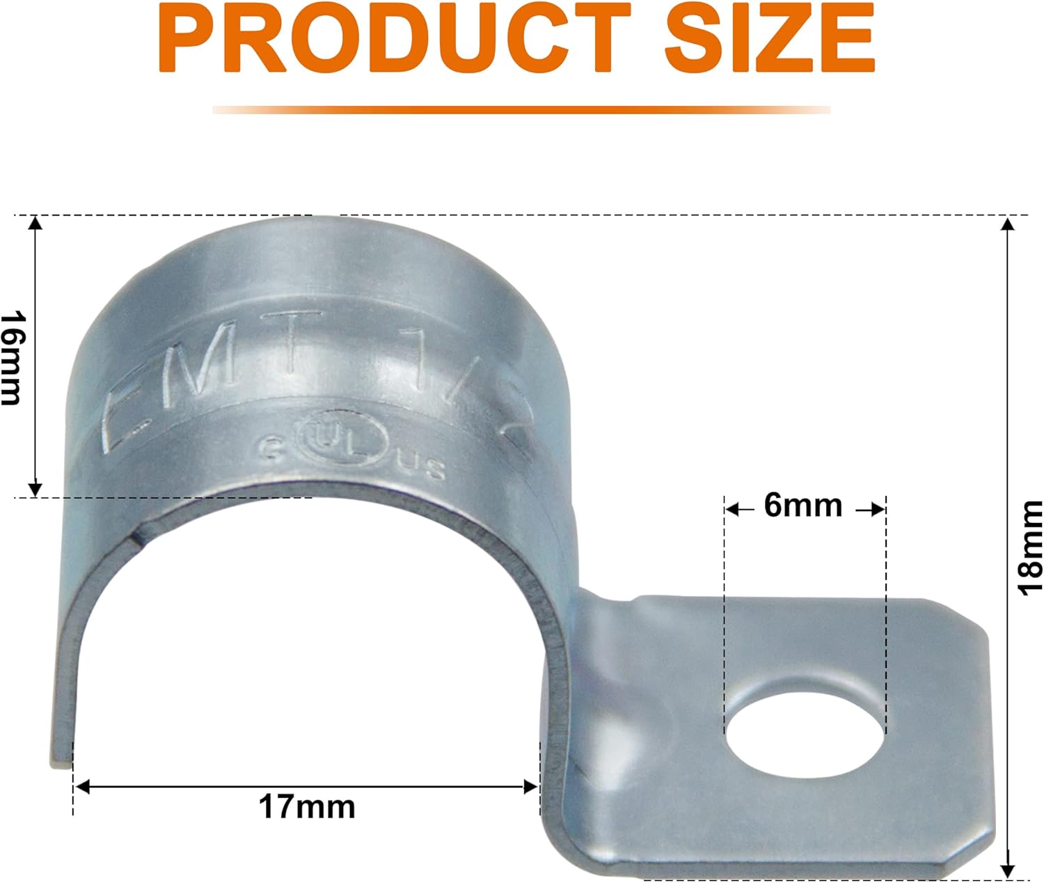 25pcs 1/2" Zinc Plated Steel EMT Pipe Straps - 1 Hole for Conduit or Pipe Fixing