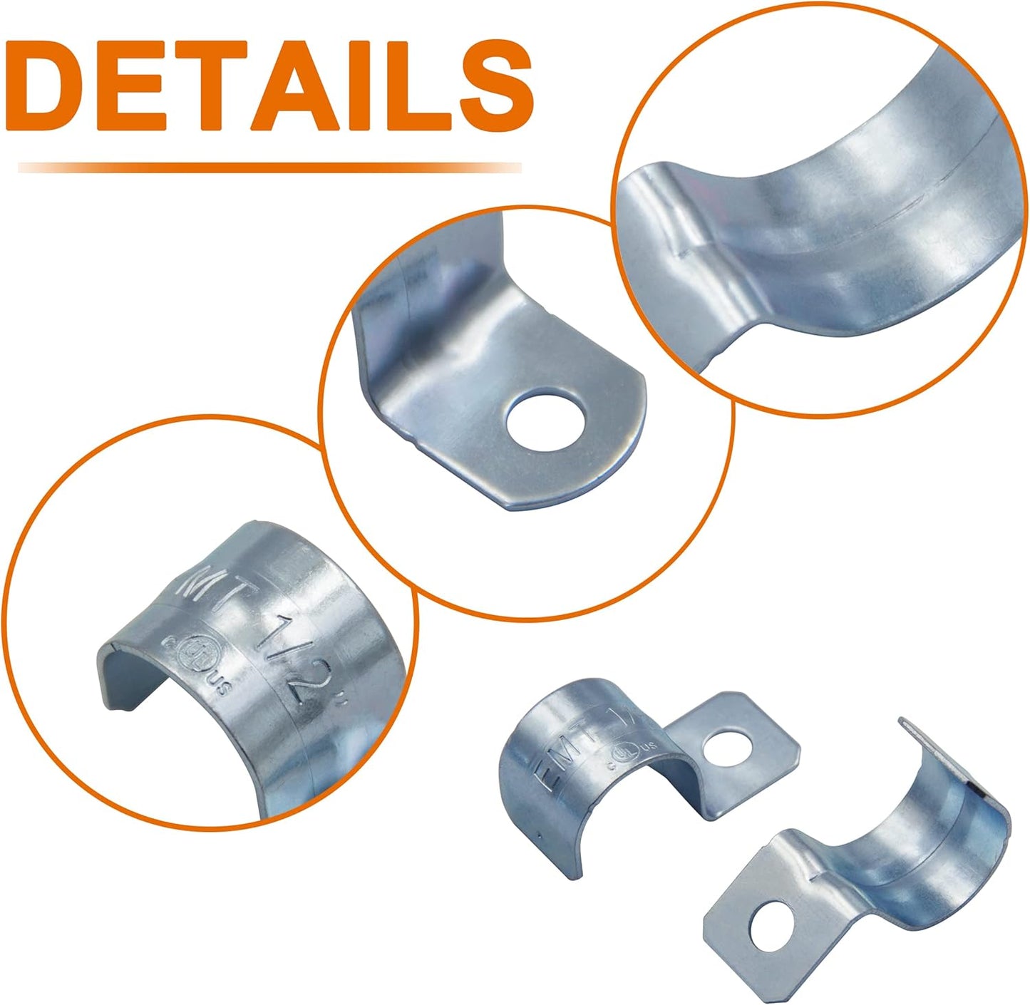 25pcs 1/2" Zinc Plated Steel EMT Pipe Straps - 1 Hole for Conduit or Pipe Fixing