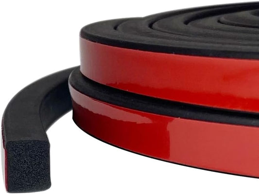 26 Feet Solid Rectangle Rubber Seal with High Tack Self-Adhesive Tape - EPDM Foam Weather Stripping for Boat, Auto, RV, Marine, Garage Doors/Window Seal - Black