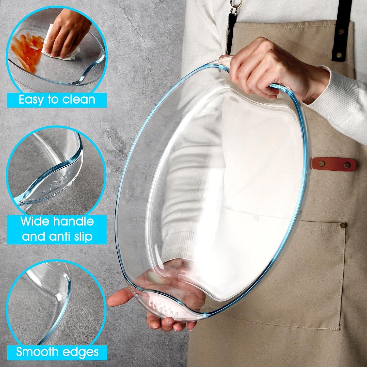 2.6 Quart Oval Tempered Glass Baking Dish for Oven Cooking