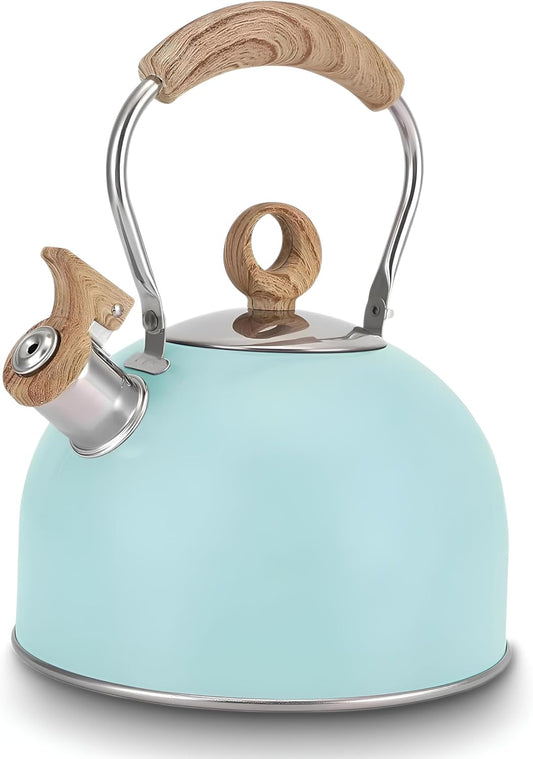 2.6 Quart Stainless Steel Tea Kettle with Whistling Spout and Folding Handle for Camping and Stove Top