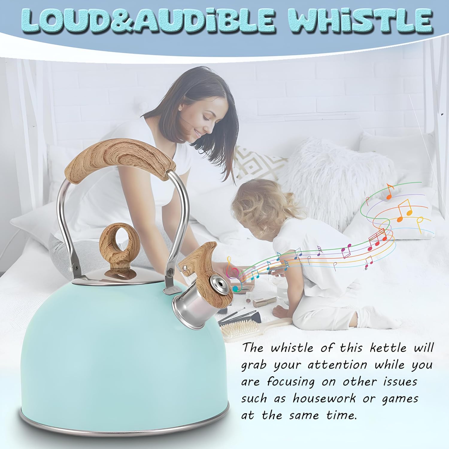 2.6 Quart Stainless Steel Tea Kettle with Whistling Spout and Folding Handle for Camping and Stove Top