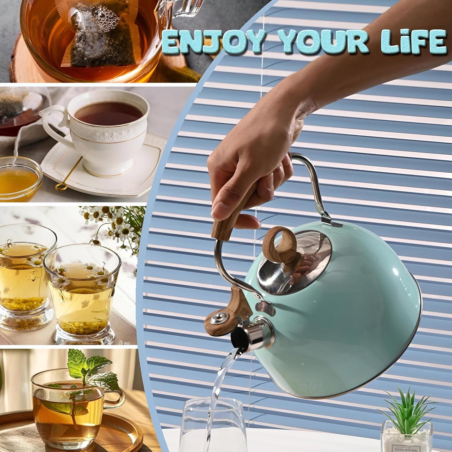 2.6 Quart Stainless Steel Tea Kettle with Whistling Spout and Folding Handle for Camping and Stove Top