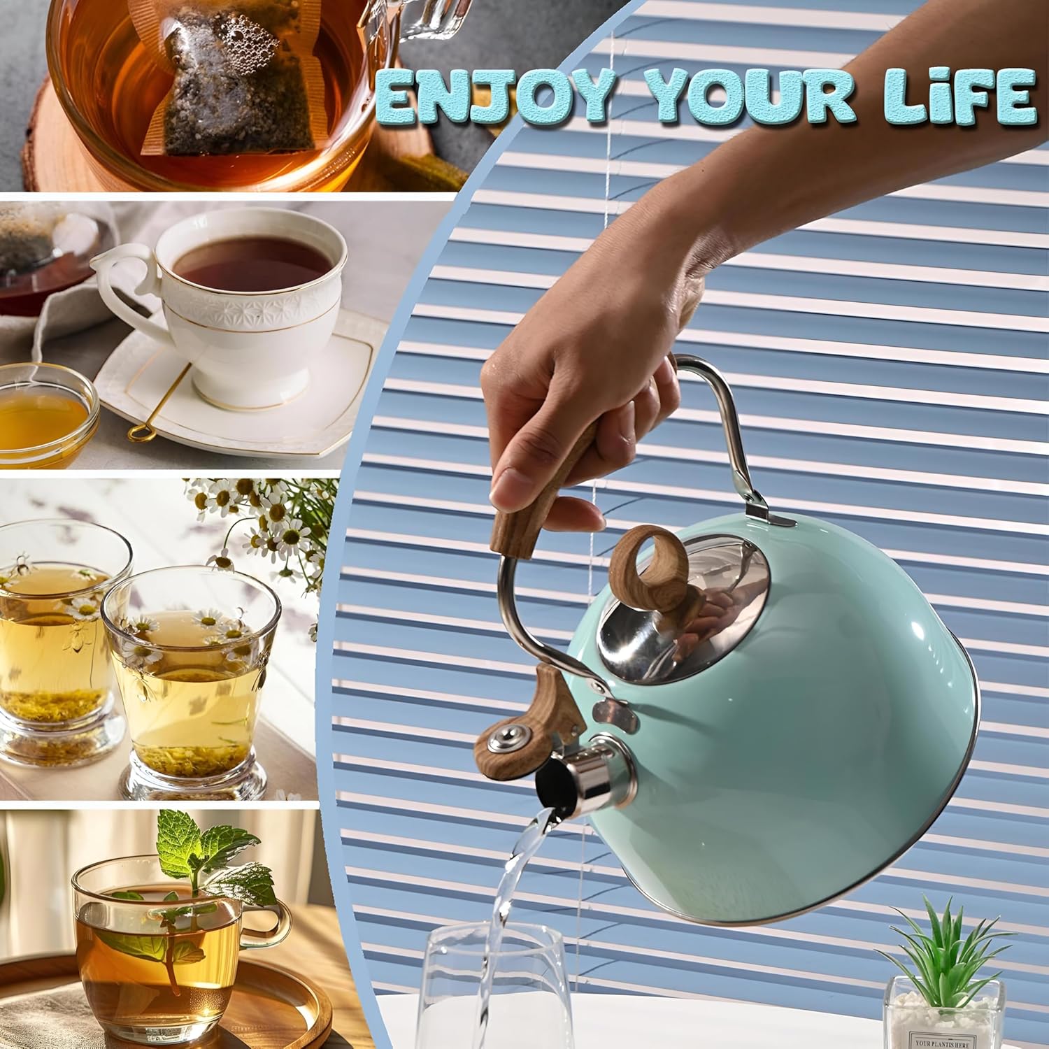 2.6 Quart Stainless Steel Tea Kettle with Whistling Spout and Folding Handle for Camping and Stove Top