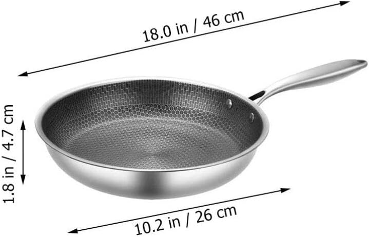 26cm Stainless Steel Frying Pan with Lid, Nonstick Honeycomb Skillet Wok - Kitchen Cookware