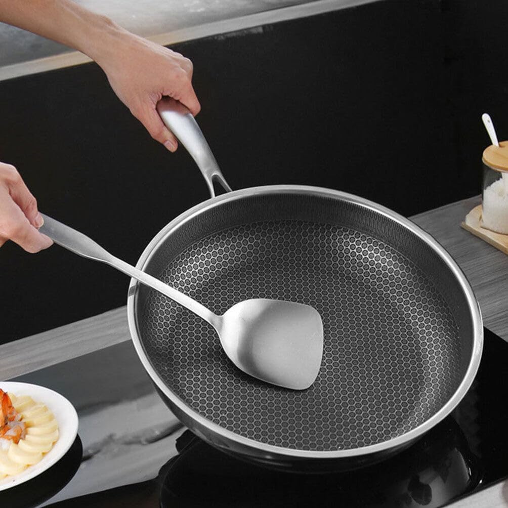 26cm Stainless Steel Frying Pan with Lid, Nonstick Honeycomb Skillet Wok - Kitchen Cookware