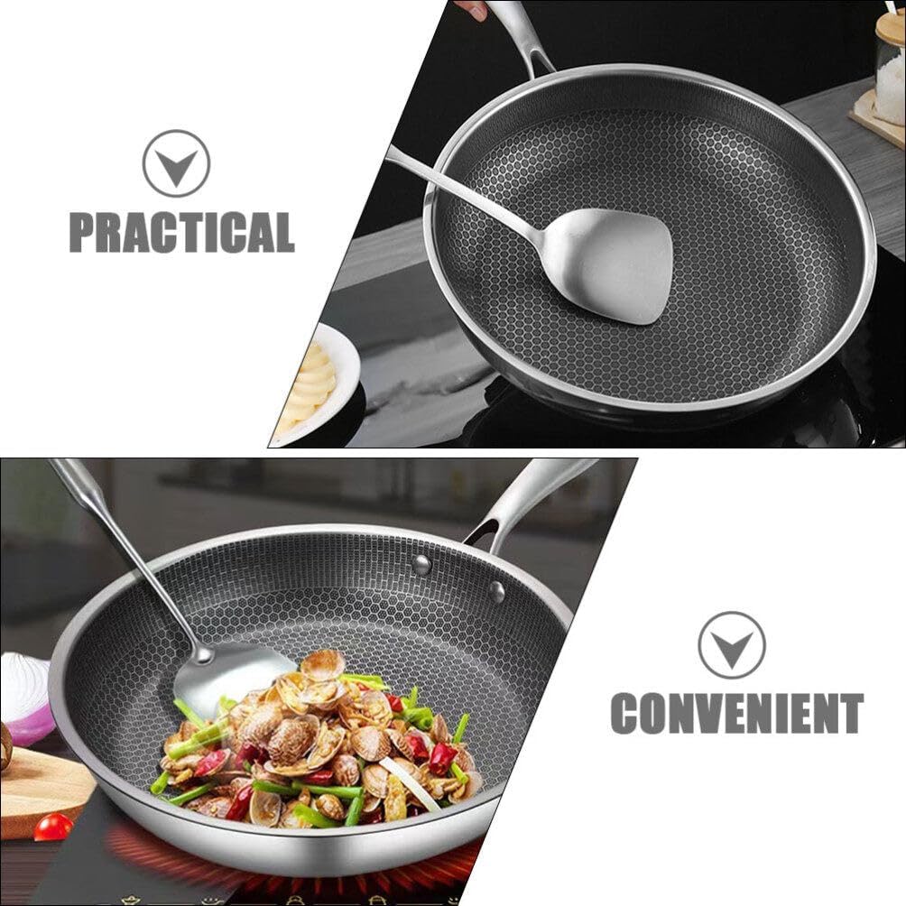 26cm Stainless Steel Frying Pan with Lid, Nonstick Honeycomb Skillet Wok - Kitchen Cookware