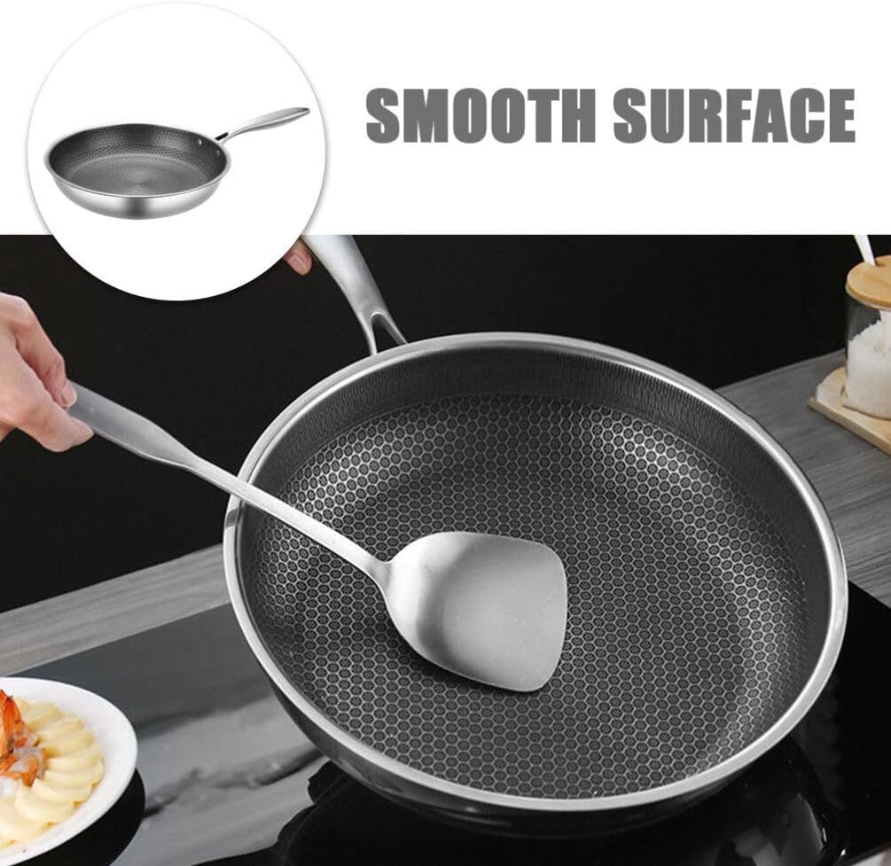 26cm Stainless Steel Frying Pan with Lid, Nonstick Honeycomb Skillet Wok - Kitchen Cookware