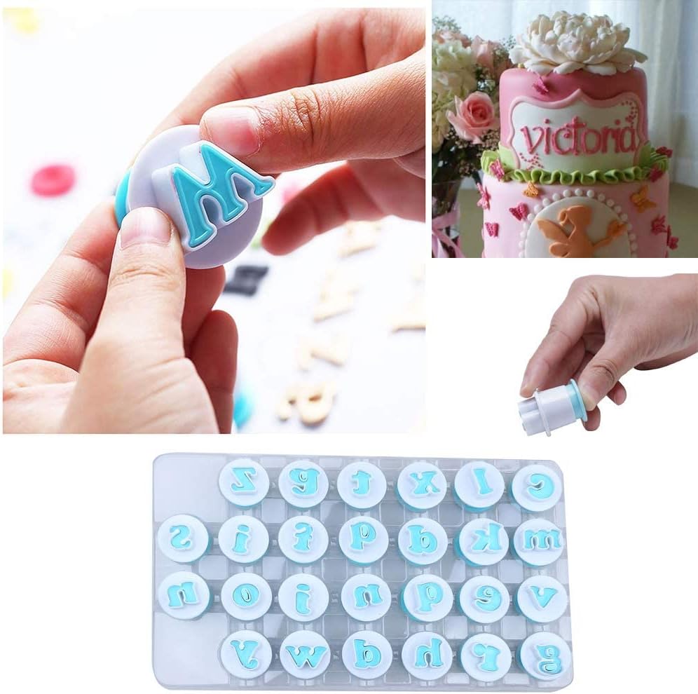 26PCS Cookie Stamp Set: Alphabet & Number Fondant Cake Biscuit Mold, DIY Lowercase Letter Shape Embosser Cutter