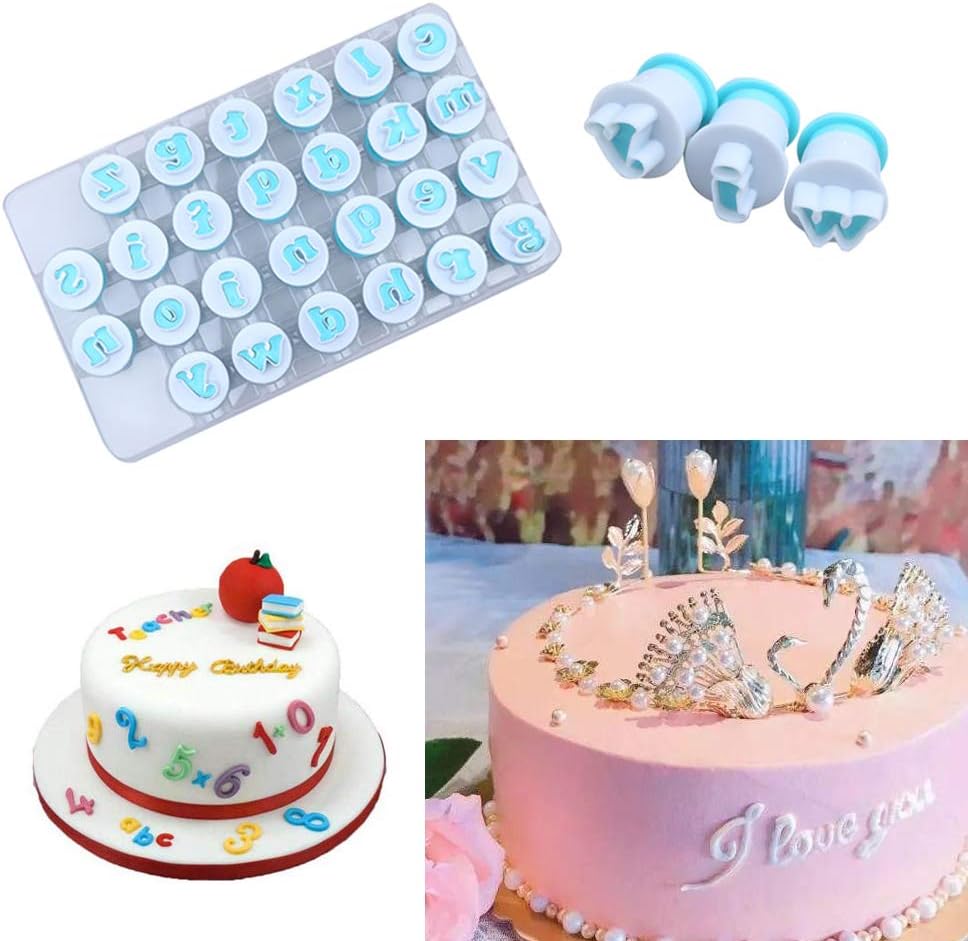 26PCS Cookie Stamp Set: Alphabet & Number Fondant Cake Biscuit Mold, DIY Lowercase Letter Shape Embosser Cutter