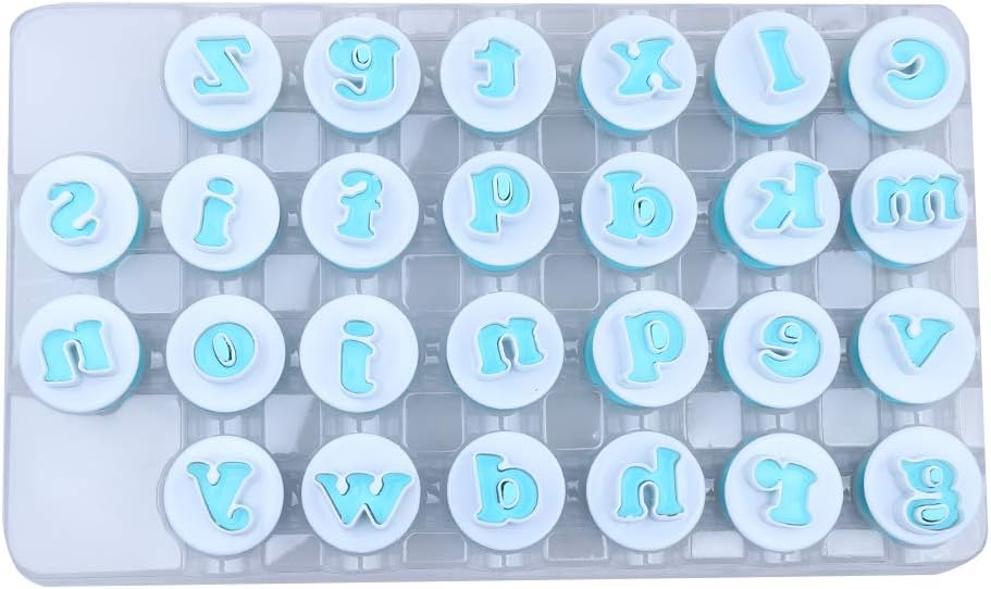 26PCS Cookie Stamp Set: Alphabet & Number Fondant Cake Biscuit Mold, DIY Lowercase Letter Shape Embosser Cutter