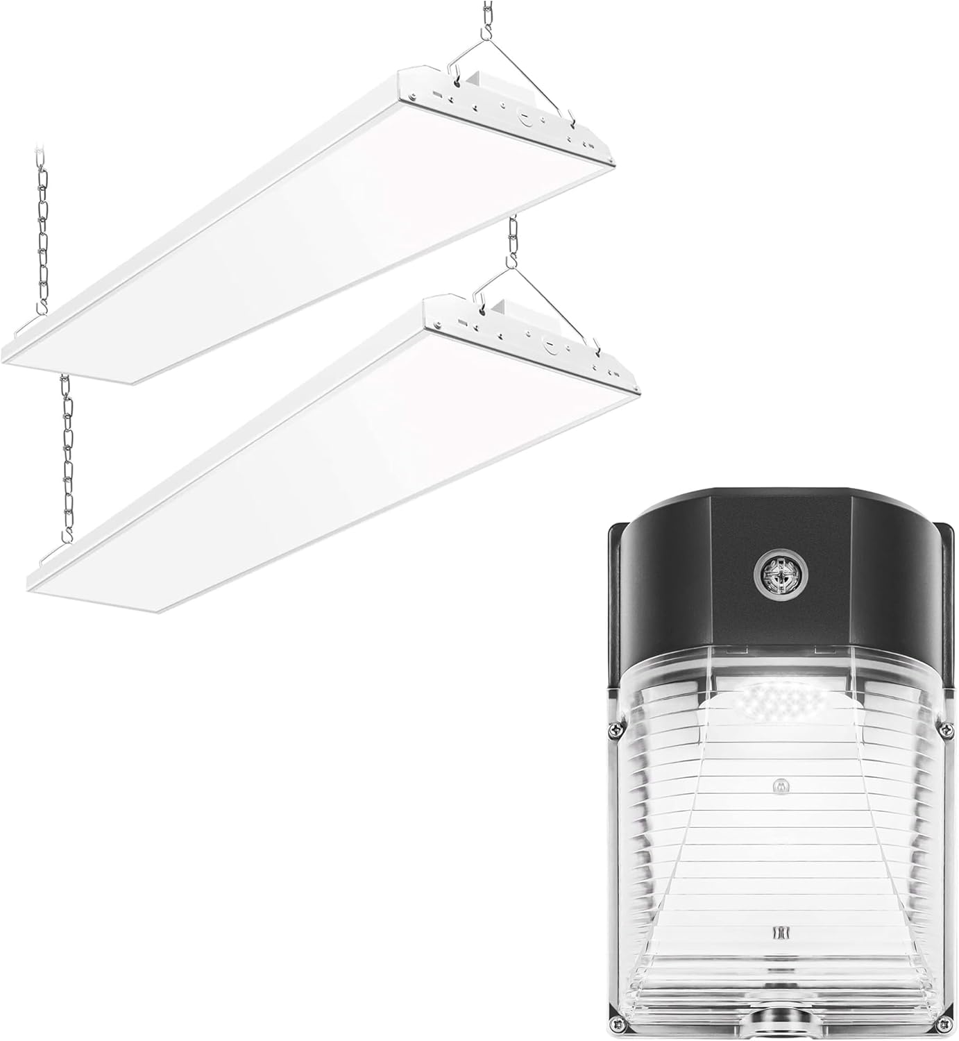 26W LED Wall Pack Light with Dusk to Dawn Sensor & 210W LED Linear High Bay Light Combo Pack
