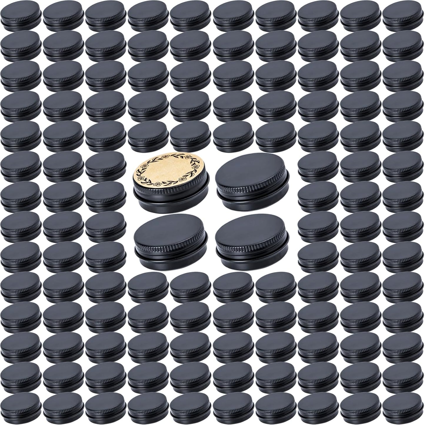 270pcs 0.5 oz Aluminum Tin Jars with Screw Lid and Labels - Bulk Packaging (Black)