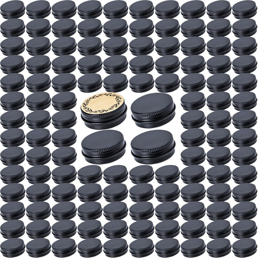 270pcs 0.5 oz Aluminum Tin Jars with Screw Lid and Labels - Bulk Packaging (Black)