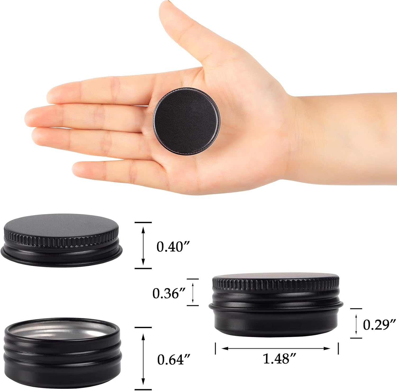 270pcs 0.5 oz Aluminum Tin Jars with Screw Lid and Labels - Bulk Packaging (Black)