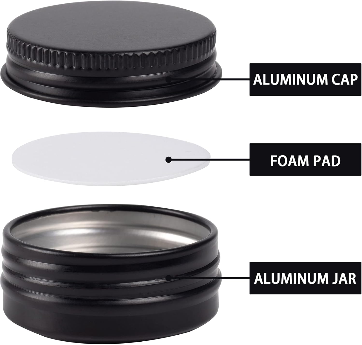 270pcs 0.5 oz Aluminum Tin Jars with Screw Lid and Labels - Bulk Packaging (Black)