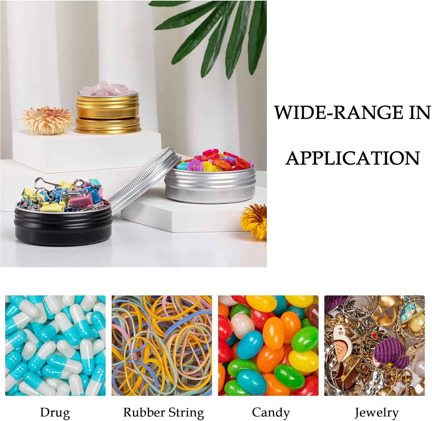 270pcs 0.5 oz Aluminum Tin Jars with Screw Lid and Labels - Bulk Packaging (Black)