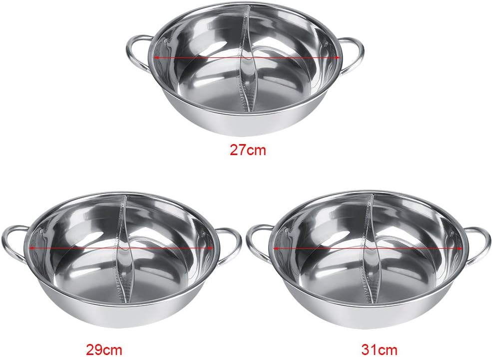 27cm Stainless Steel Hot Pot with Divider, Thick Nonstick Coating, Two Flavor Soup Pot with Hollow Handle - Compatible with Induction Cooker, Gas Furnace, and Log Fire