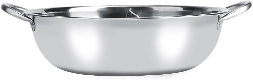 27cm Stainless Steel Hot Pot with Divider, Thick Nonstick Coating, Two Flavor Soup Pot with Hollow Handle - Compatible with Induction Cooker, Gas Furnace, and Log Fire