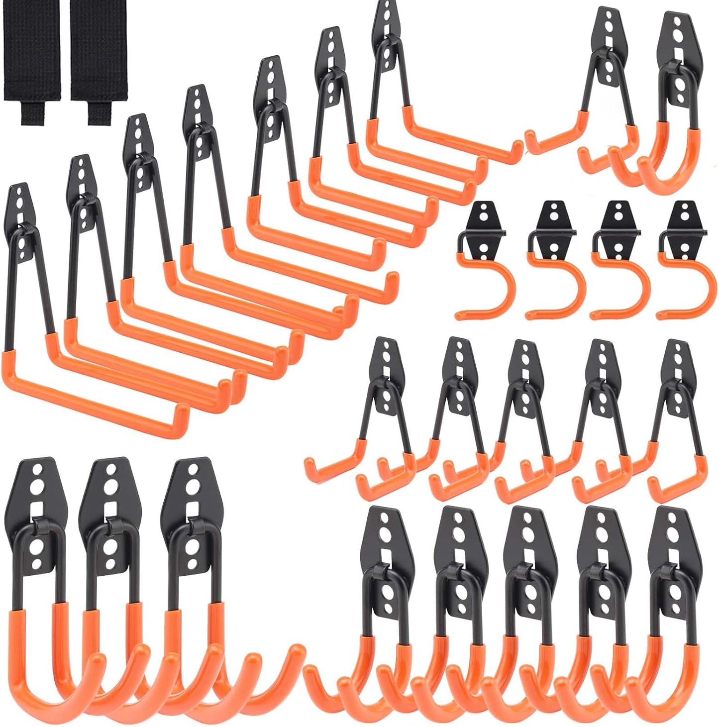 28 Pack Heavy Duty Steel Garage Hooks for Organizing Power Tools, Ladders, Bikes, and More