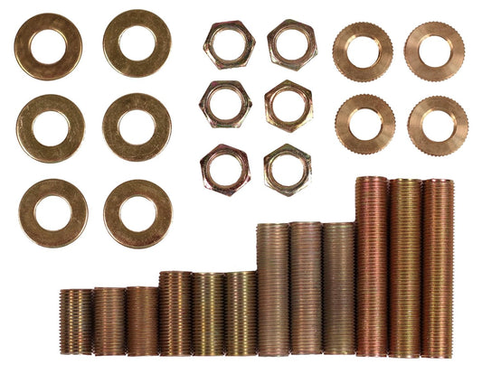 28 Piece Lamp Repair Hardware Assortment Pack - Ideal for DIY Lamp Repairs - Includes Pipe Nipples, Washers, Lock Nuts - Creative Hobbies ELYPACK