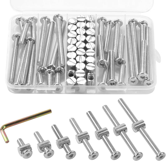 28 Sets Baby Crib Screws Hardware Replacement Kit with Barrel Nuts/Wrenches - M6x20mm-80mm - For Beds, Furniture, Headboards