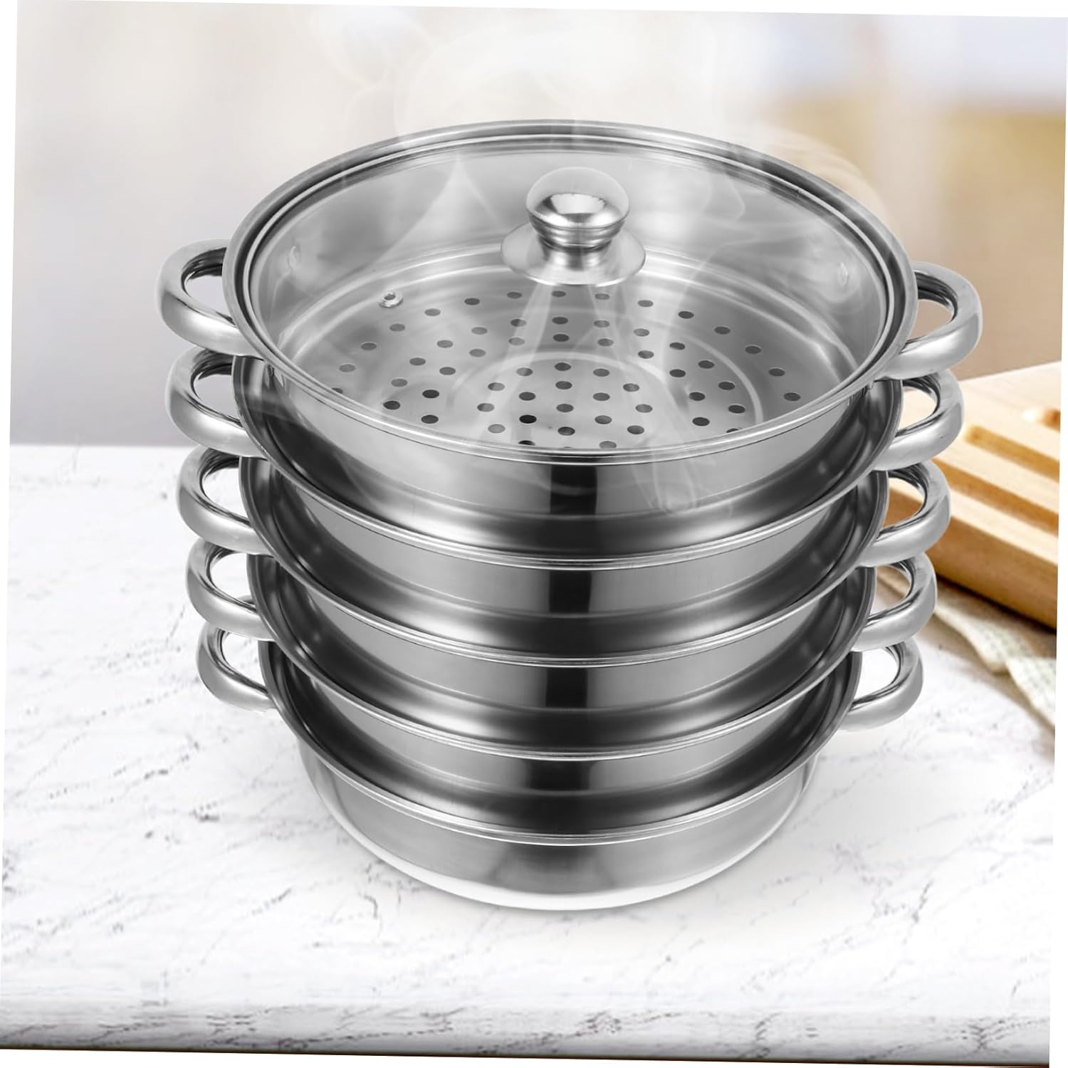 28cm Stainless Steel Steamer Stockpot with Lid - Versatile Soup Pot and Pasta Cooking Pan - Unomor Multifunctional Silver Finish