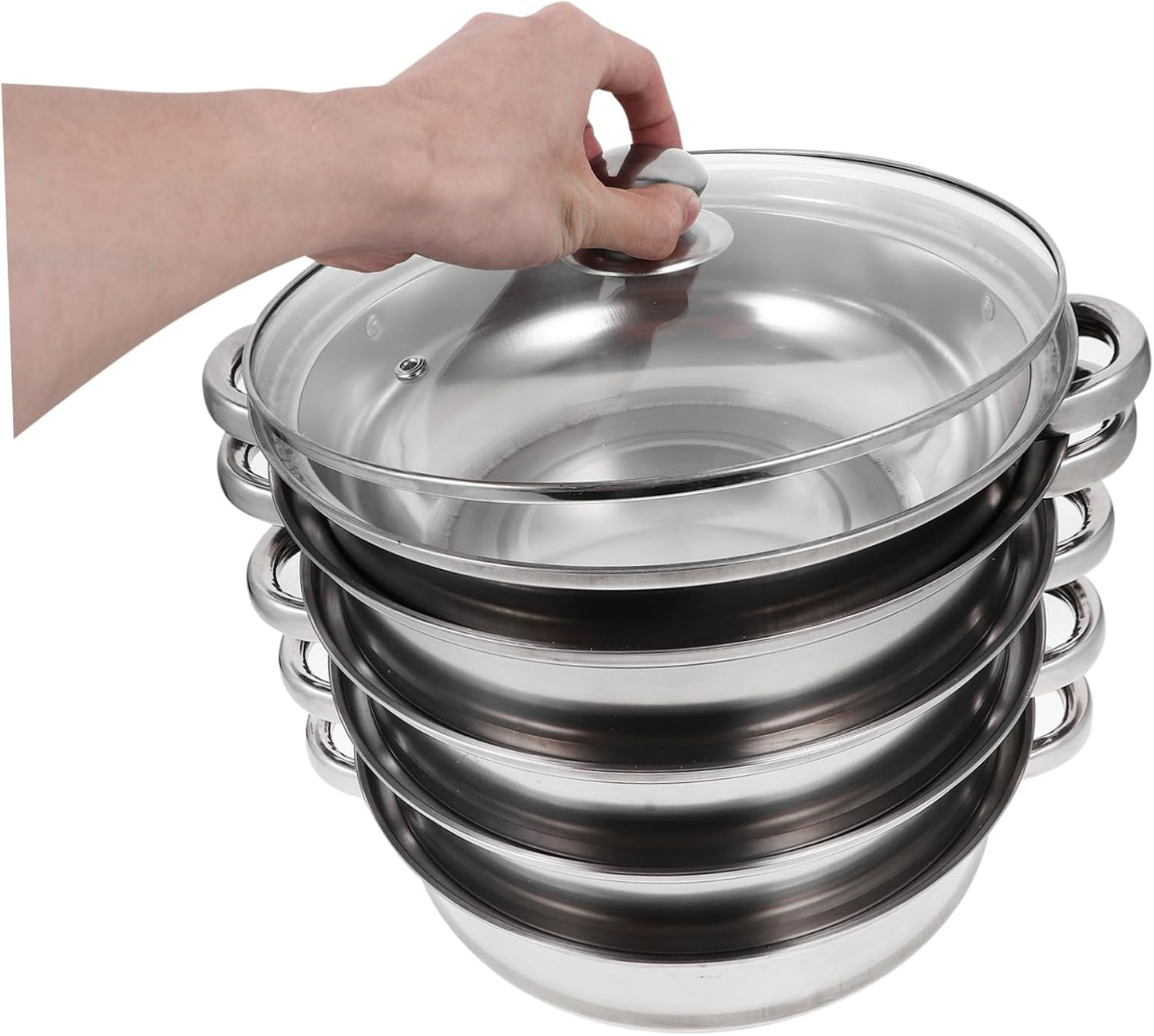 28cm Stainless Steel Steamer Stockpot with Lid - Versatile Soup Pot and Pasta Cooking Pan - Unomor Multifunctional Silver Finish