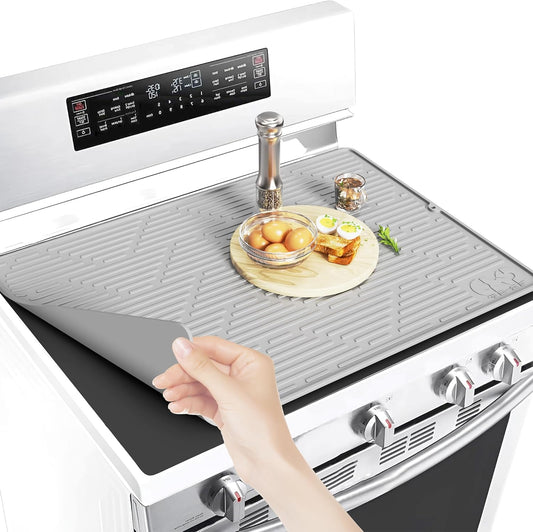 28X20'' Silicone Stove Top Cover for Electric Stove - Grey Color, Ideal for Glass Top Stove, RV Cooktop, and Kitchen Countertop