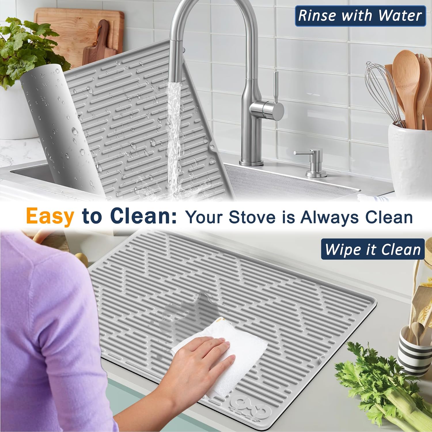 28X20'' Silicone Stove Top Cover for Electric Stove - Grey Color, Ideal for Glass Top Stove, RV Cooktop, and Kitchen Countertop