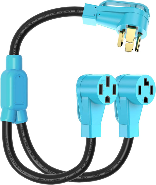 2FT CircleCord Dryer Y Splitter: NEMA 14-30P to 14-30R/14-50R, 250V 7500W, STW 10AWG 4 Prong Adapter for Dryer Outlet & RV EV Charging