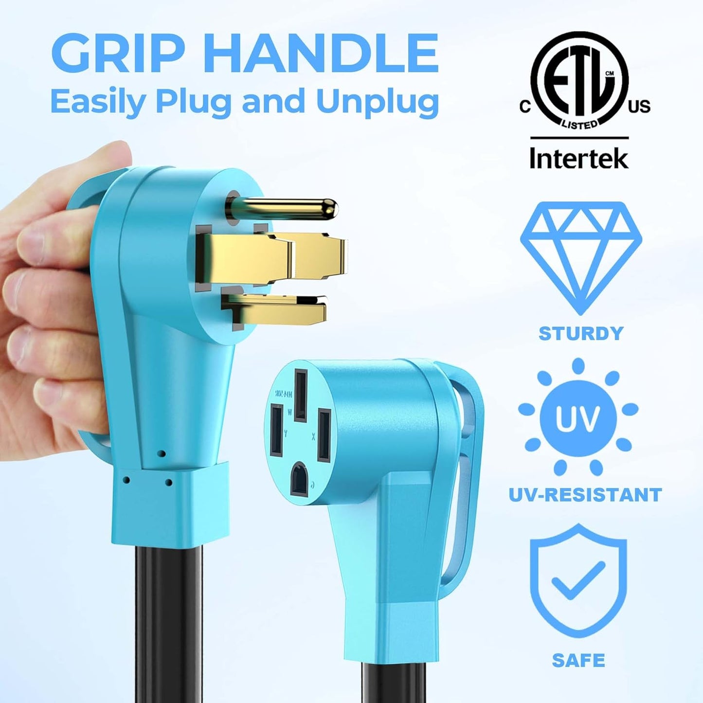 2FT CircleCord Dryer Y Splitter: NEMA 14-30P to 14-30R/14-50R, 250V 7500W, STW 10AWG 4 Prong Adapter for Dryer Outlet & RV EV Charging