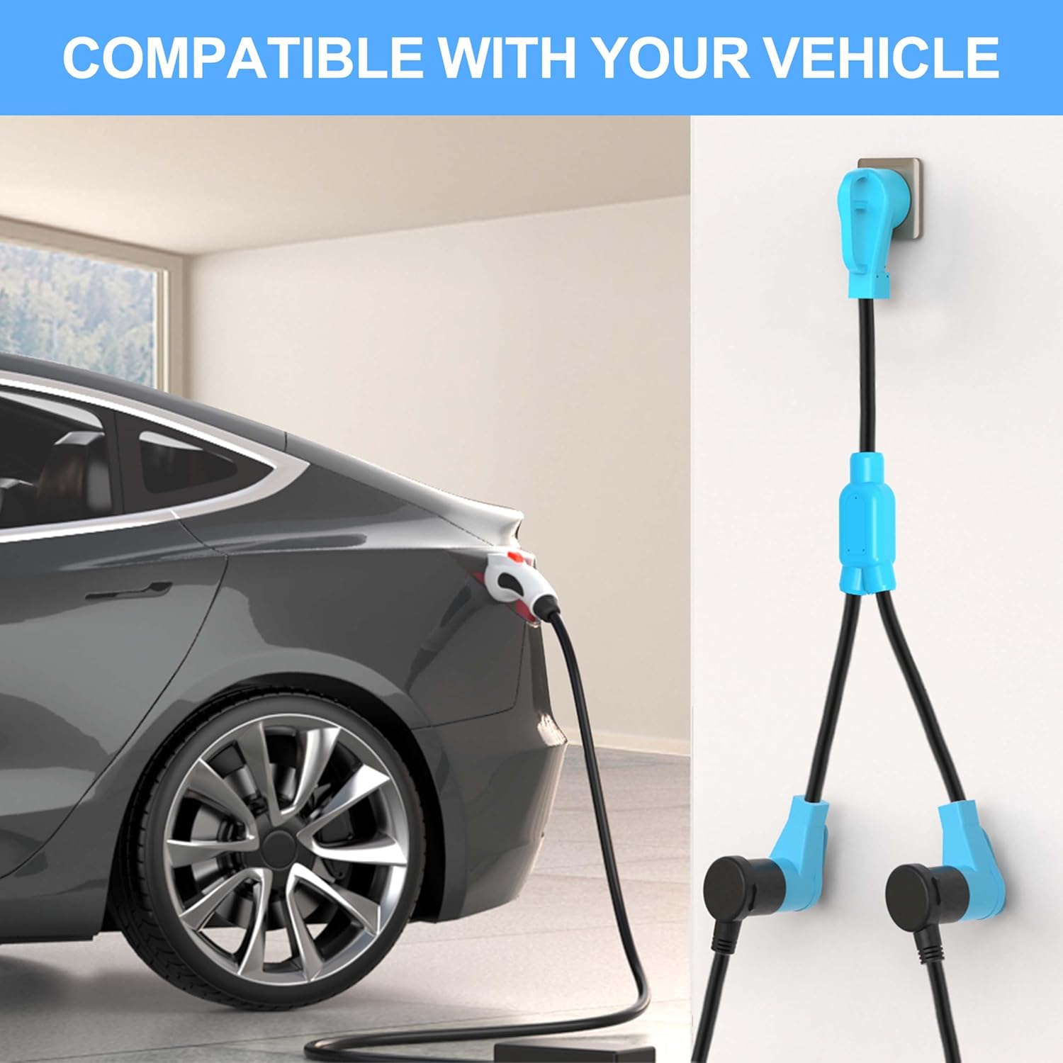 2FT CircleCord Dryer Y Splitter: NEMA 14-30P to 14-30R/14-50R, 250V 7500W, STW 10AWG 4 Prong Adapter for Dryer Outlet & RV EV Charging