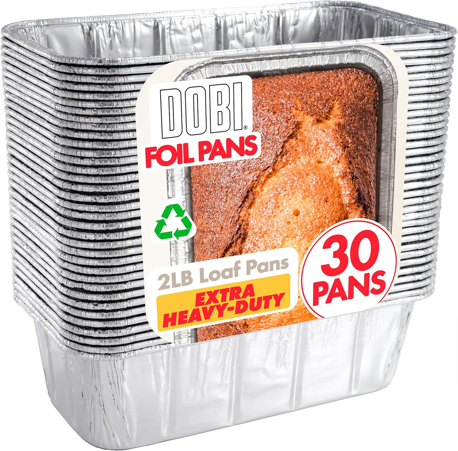 2LB Disposable Aluminum Foil Bread Loaf Pans (30 Pack) - Strong Baking Tins for Homemade Bread, Side Dishes, Lasagna - 8.5" x 4.5" x 2.5